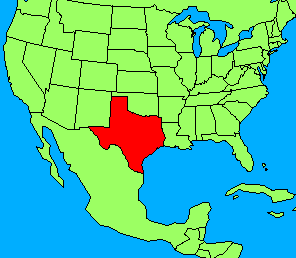 Map showing the location of Texas