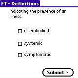 Main Definitions test window.