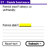 Main Finish sentence test window.
