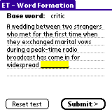 Main Word formation test window.